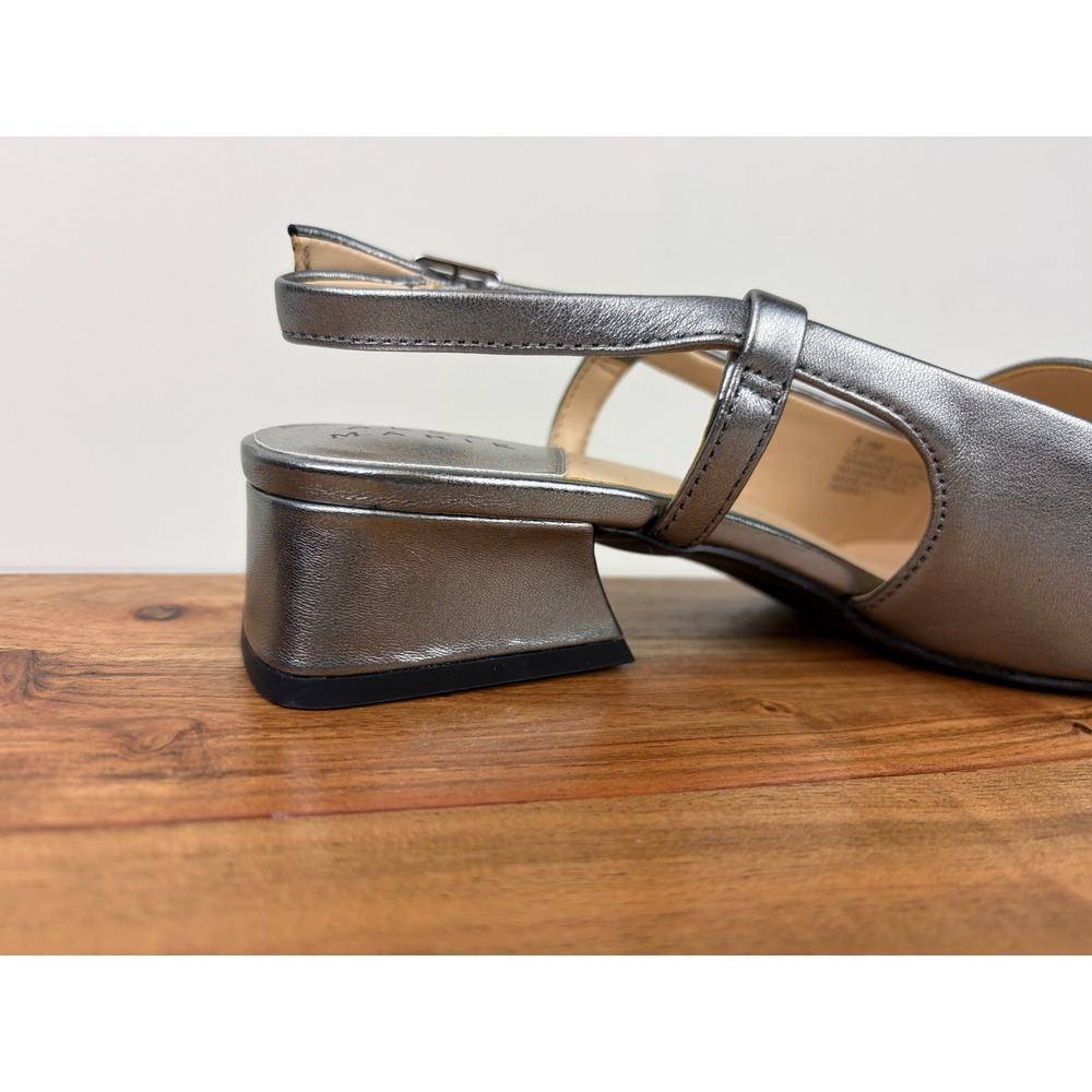 Alex Marie Slingback Pumps 8.5 Silver Metallic Leather Low Block Heel Closed Toe - Picture 6 of 12